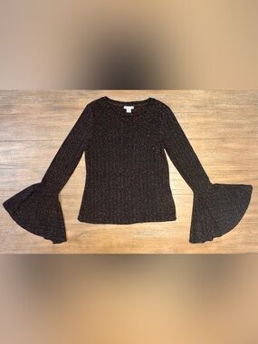 Bar III Black Knit Top with Gold Metallic Flecks #46